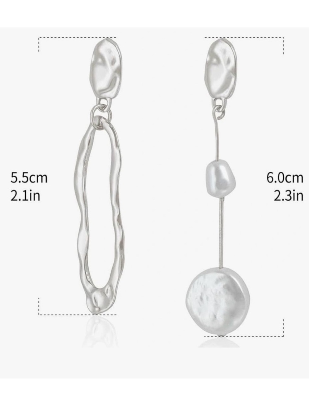 Anthropologie Irregular Silver Drop Earrings with Pearl Dangles - Picture 4 of 4